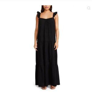 BB Dakota By Steve Madden Black Ella Flutter Sleeve Maxi Boho Cotton Dress‎ New!